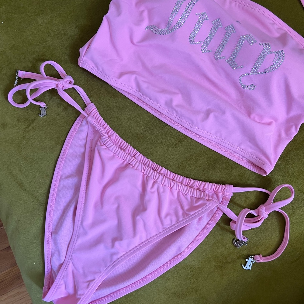 Juicy Couture Pink Rhinestone Bandeau Bikini Set with Charms - Picture 3 of 9